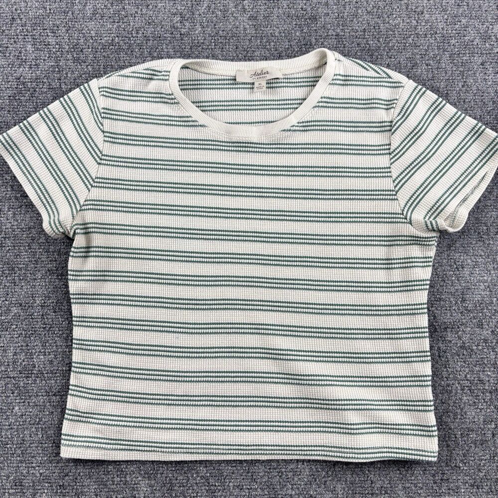 Atelier By Kirious Shirt Womens XL US XL White Green Stripe Waffle